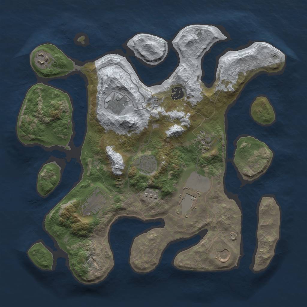 Rust Map: Barren, Size: 3500, Seed: 1, 12 Monuments