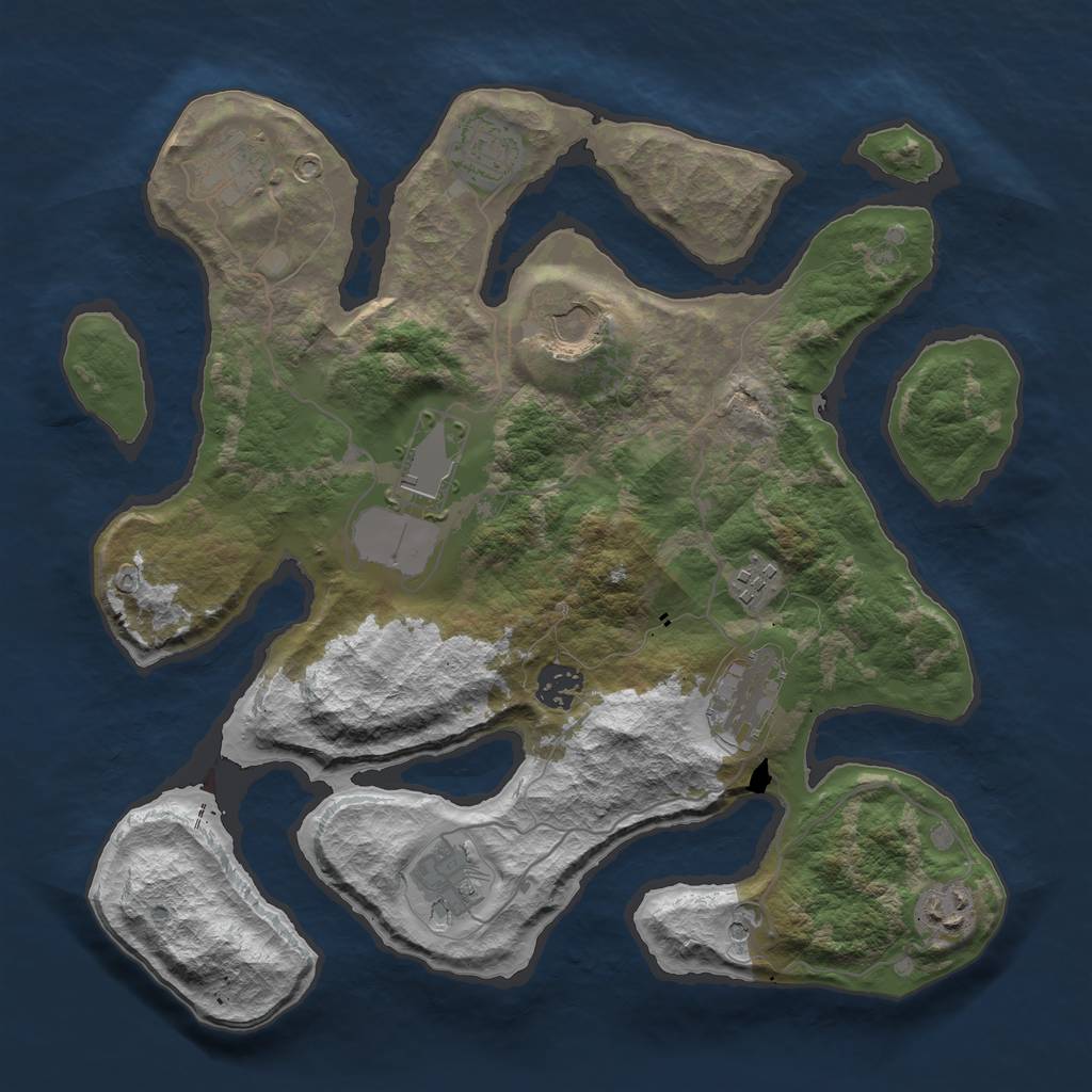 Rust Map: Barren, Size: 3500, Seed: 2147483647, 12 Monuments