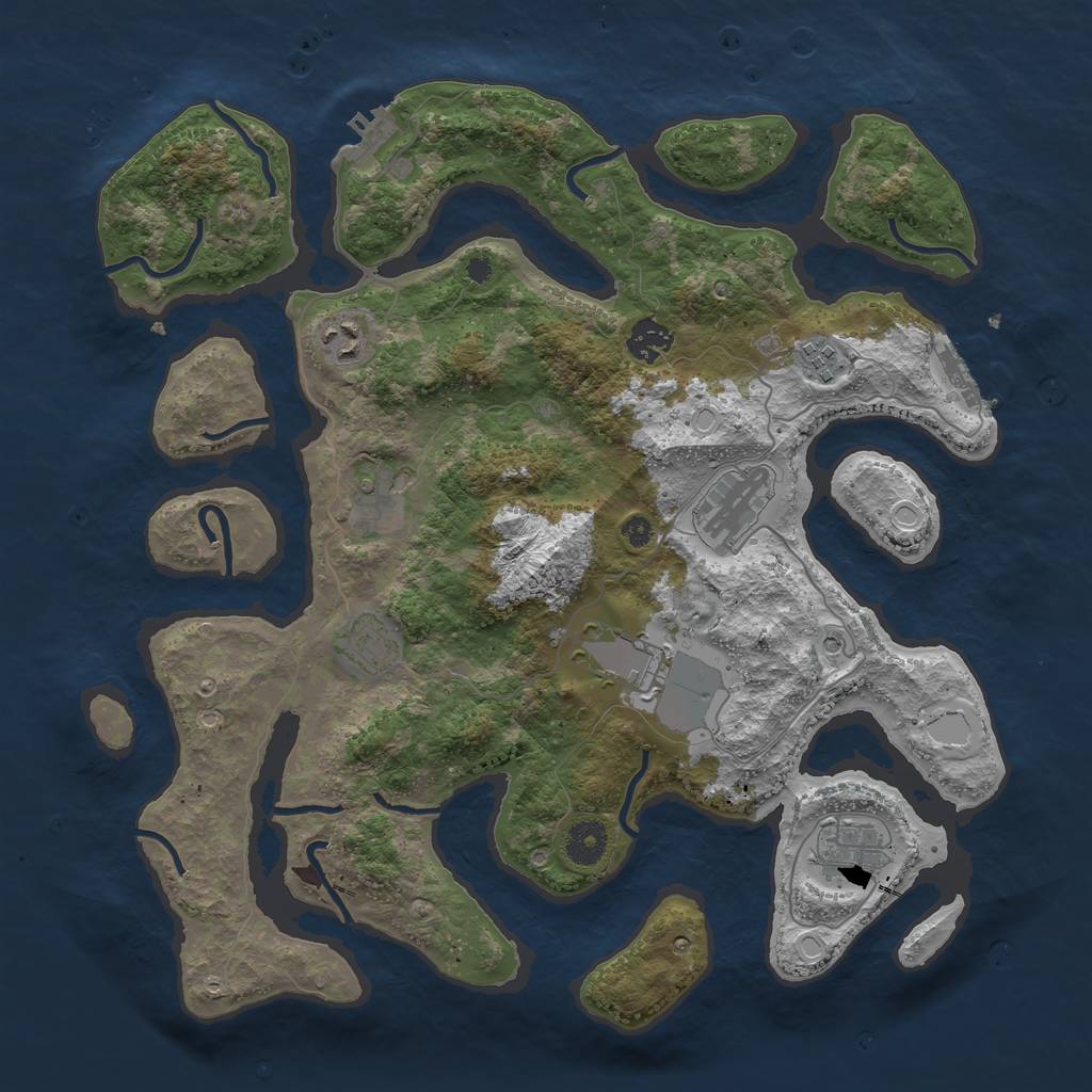 Rust Map: Procedural Map, Size: 3800, Seed: 2377949, 16 Monuments