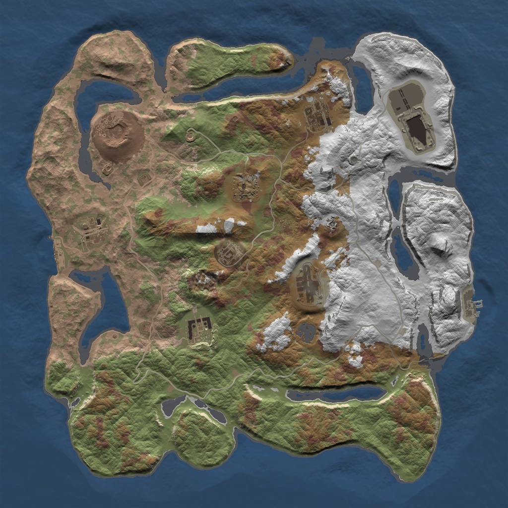 Rust Map: Barren, Size: 4000, Seed: 69696, 15 Monuments