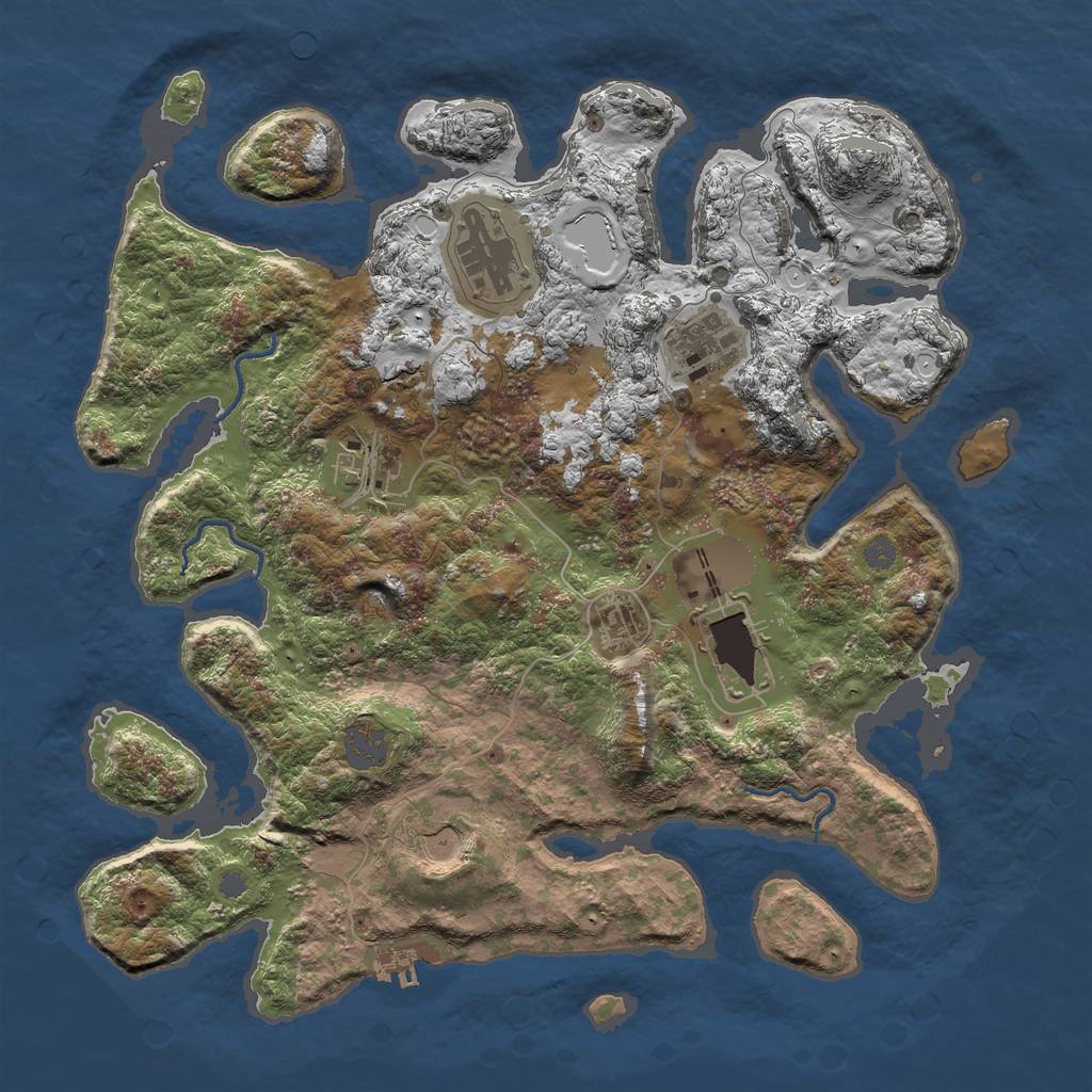 Rust Map: Procedural Map, Size: 3600, Seed: 327131133, 12 Monuments