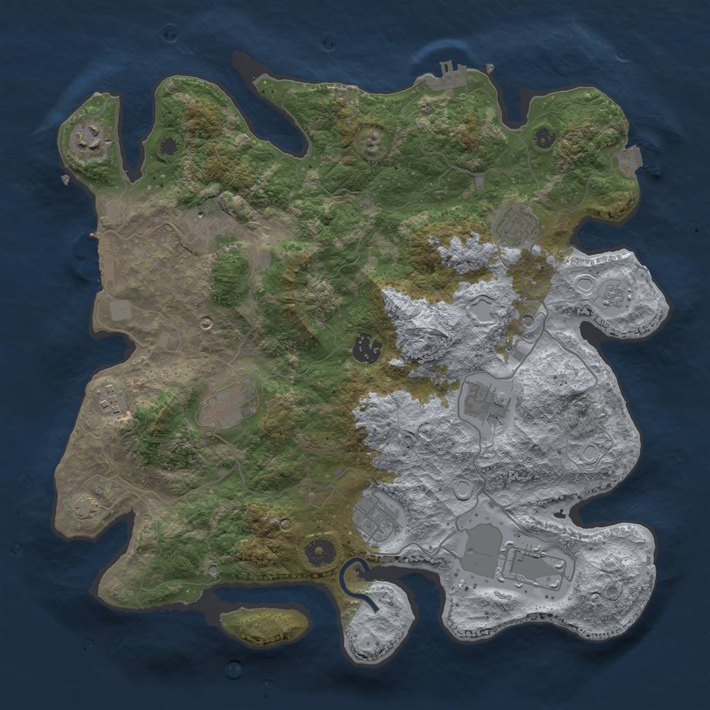 Rust Map: Procedural Map, Size: 3656, Seed: 53837026, 17 Monuments