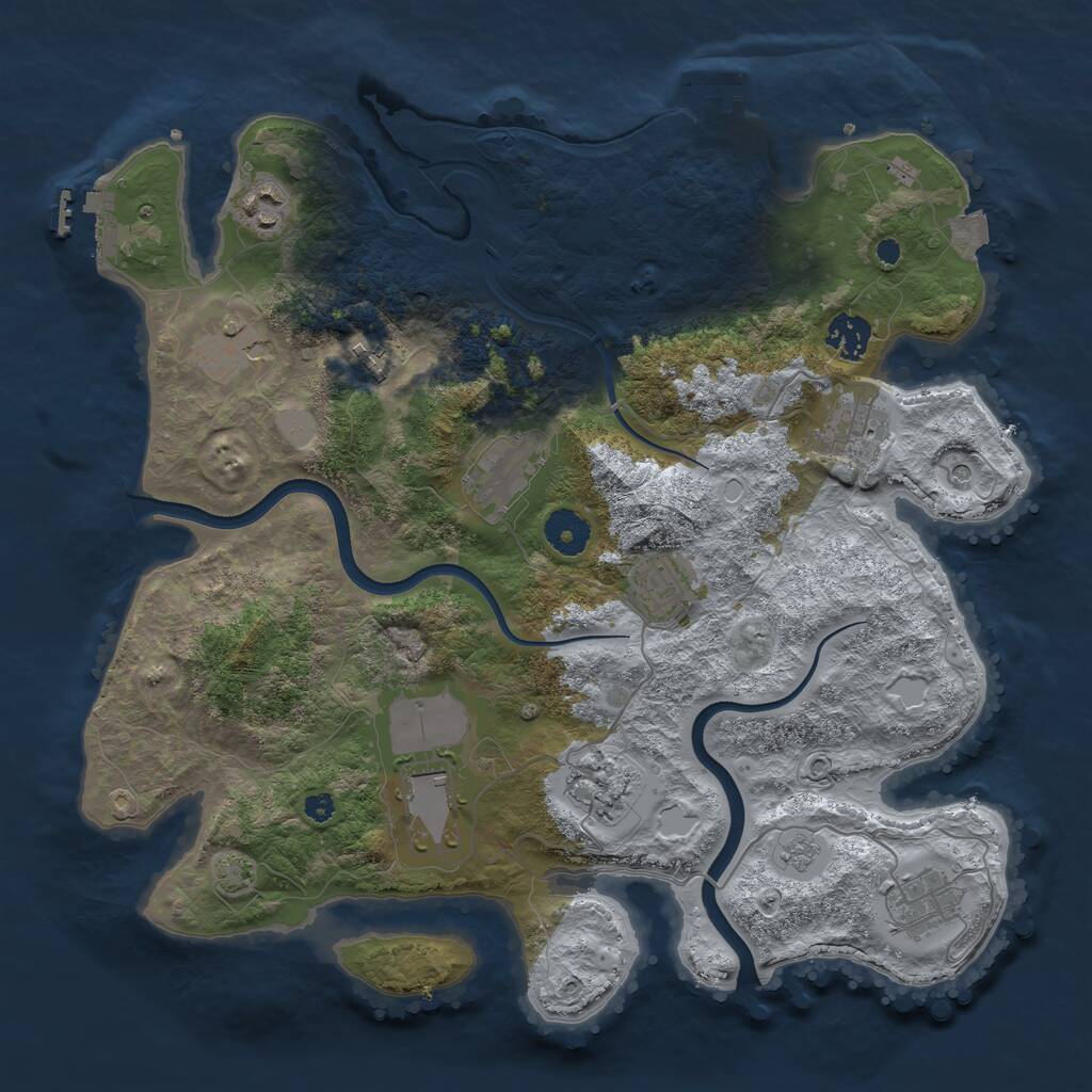 Rust Map: Procedural Map, Size: 3656, Seed: 53837026, 16 Monuments
