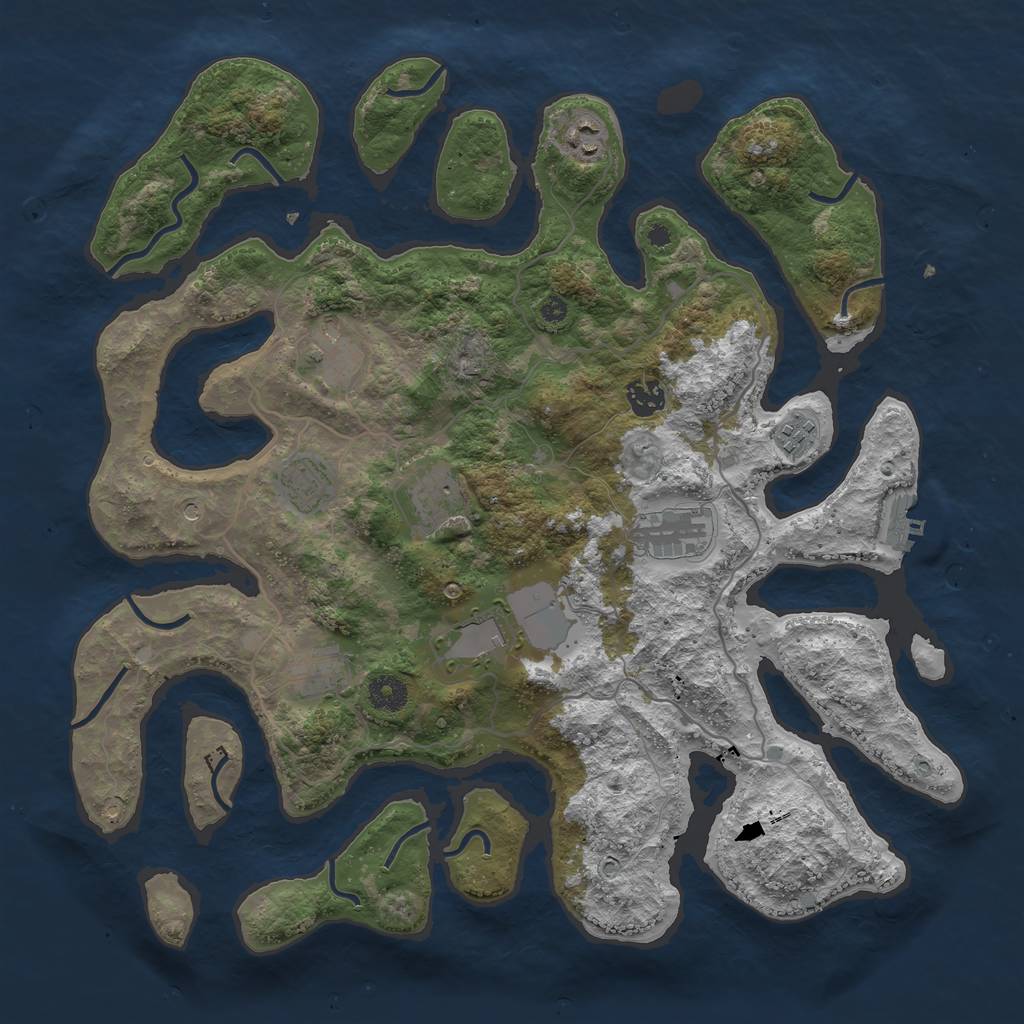 Rust Map: Procedural Map, Size: 4000, Seed: 113845736, 13 Monuments