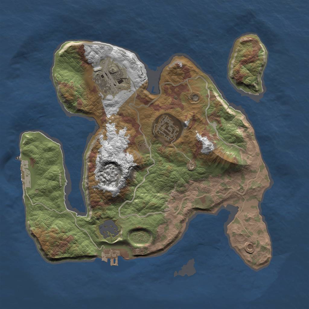 Rust Map: Barren, Size: 2500, Seed: 2000, 9 Monuments