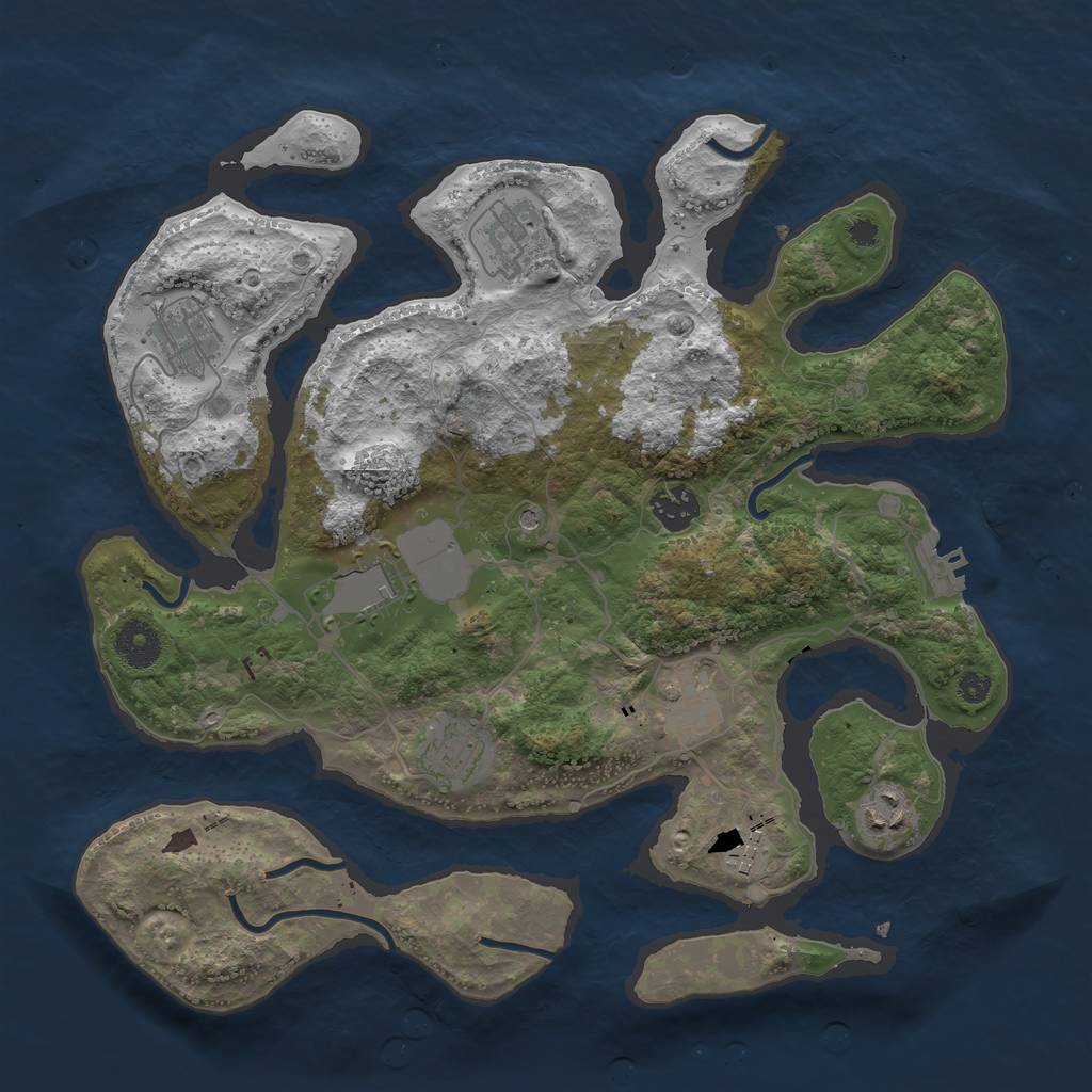 Rust Map: Procedural Map, Size: 3550, Seed: 21524461, 12 Monuments