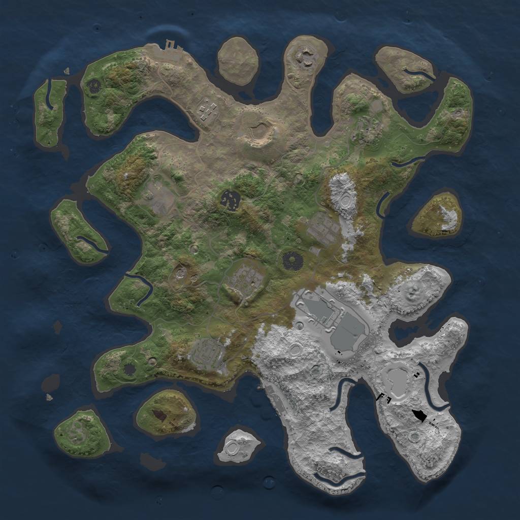 Rust Map: Procedural Map, Size: 3800, Seed: 16, 18 Monuments