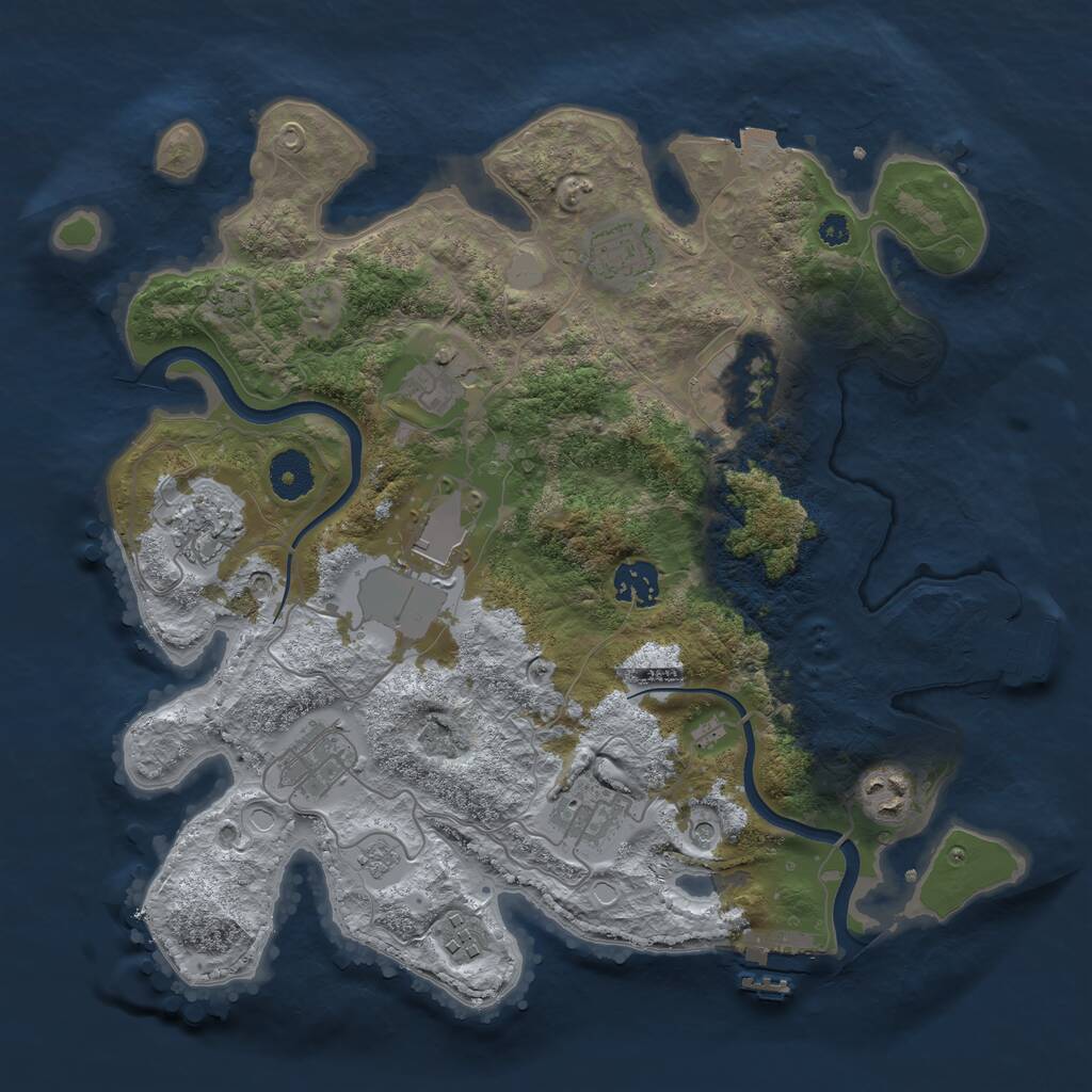 Rust Map: Procedural Map, Size: 3500, Seed: 1223344821, 16 Monuments