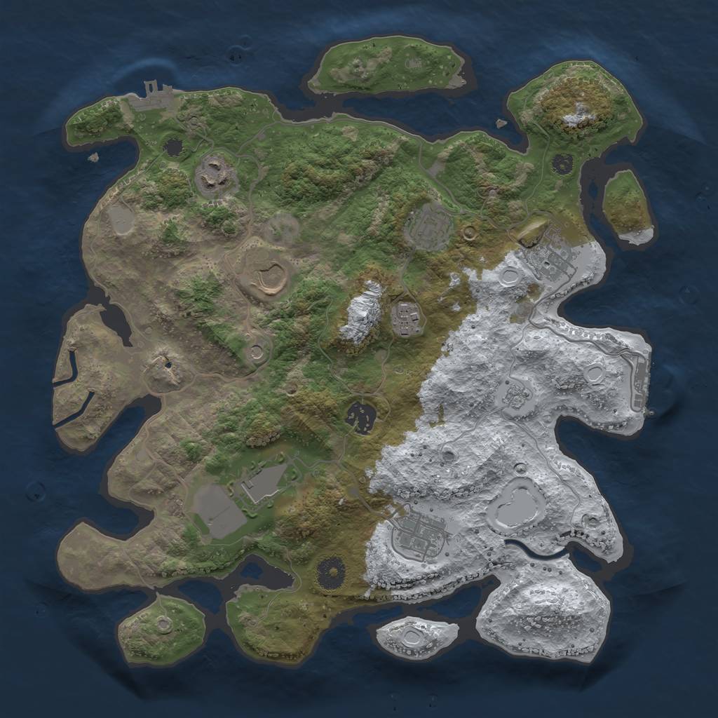 Rust Map: Procedural Map, Size: 3500, Seed: 9393959, 17 Monuments