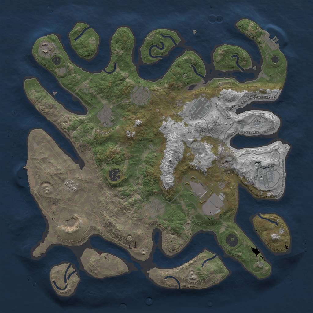 Rust Map: Procedural Map, Size: 3800, Seed: 1755488655, 18 Monuments