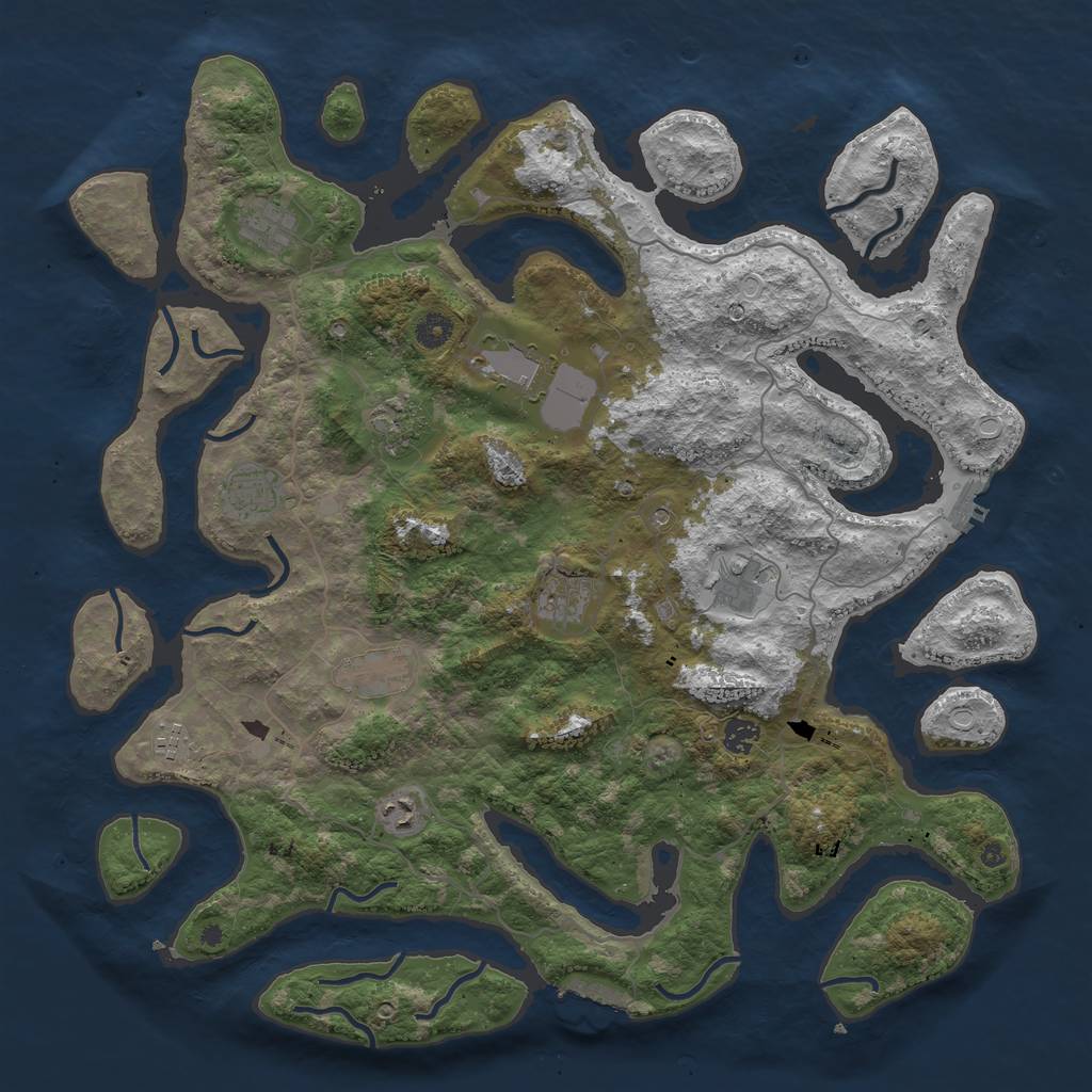 Rust Map: Procedural Map, Size: 4500, Seed: 1077370217, 18 Monuments