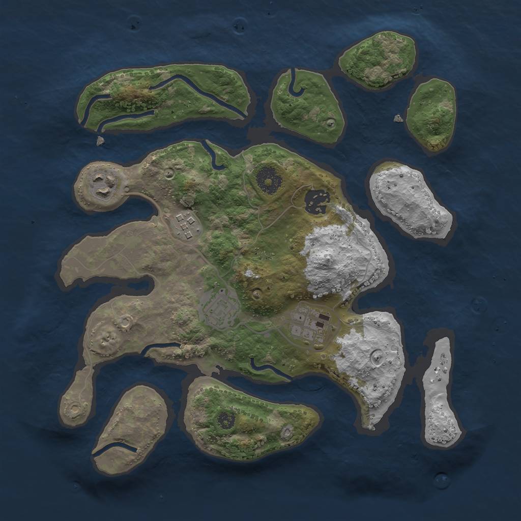 Rust Map: Procedural Map, Size: 3000, Seed: 2393216, 7 Monuments