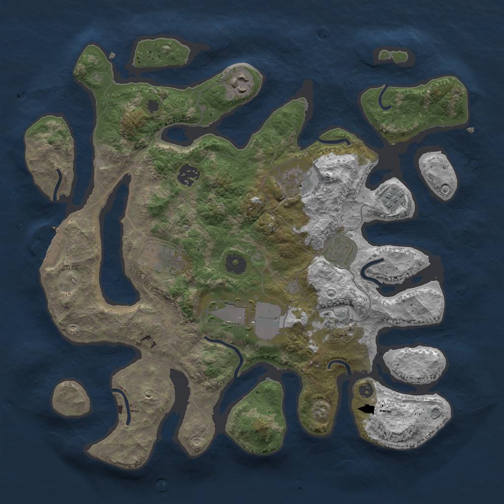 Rust Map: Procedural Map, Size: 3600, Seed: 2054, 11 Monuments