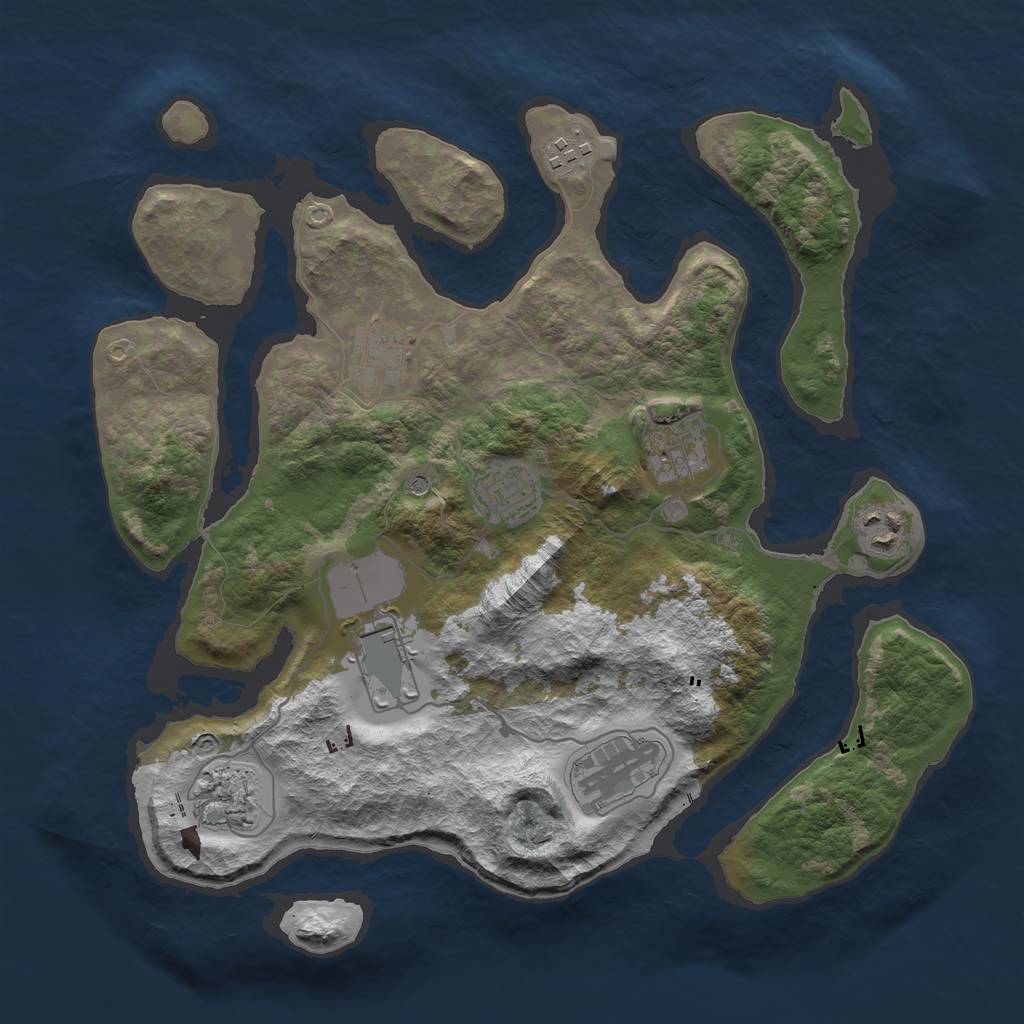 Rust Map: Barren, Size: 3500, Seed: 640956, 11 Monuments