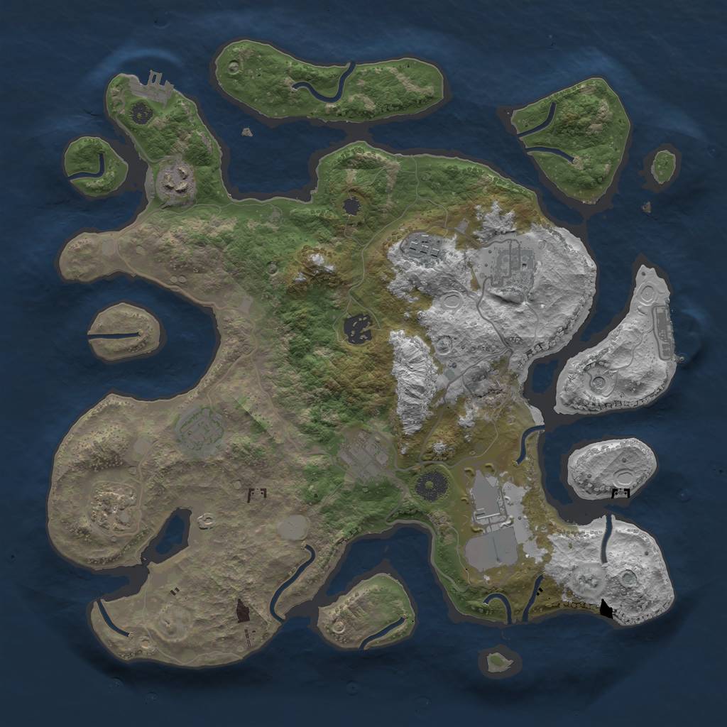 Rust Map: Procedural Map, Size: 3600, Seed: 352678, 16 Monuments