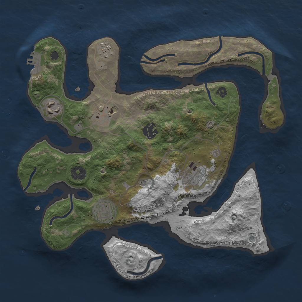 Rust Map: Procedural Map, Size: 3000, Seed: 2074362390, 10 Monuments