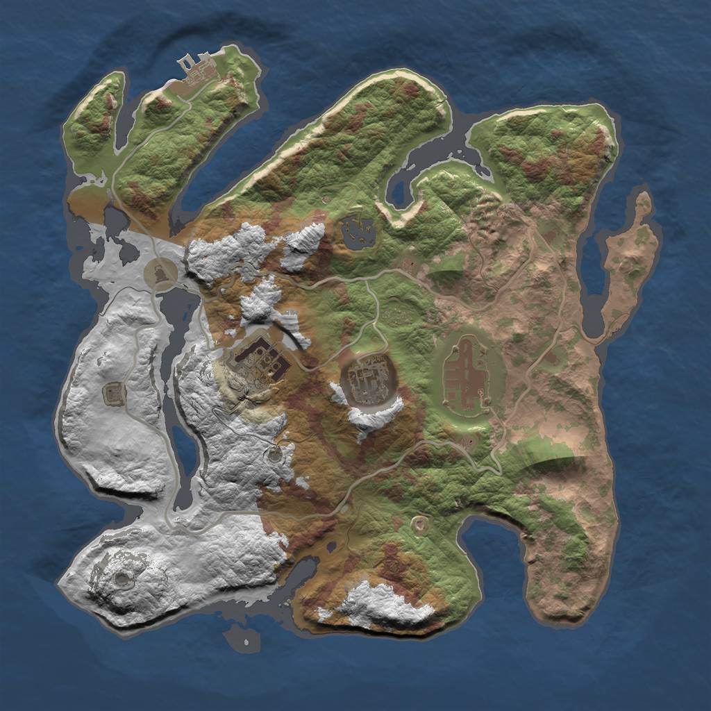 Rust Map: Barren, Size: 3000, Seed: 314082020, 9 Monuments