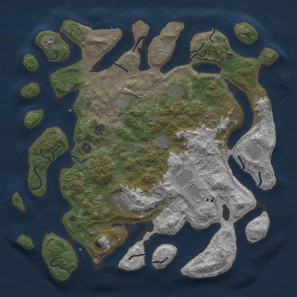 Rust Map: Procedural Map, Size: 4500, Seed: 2038593856, 14 Monuments