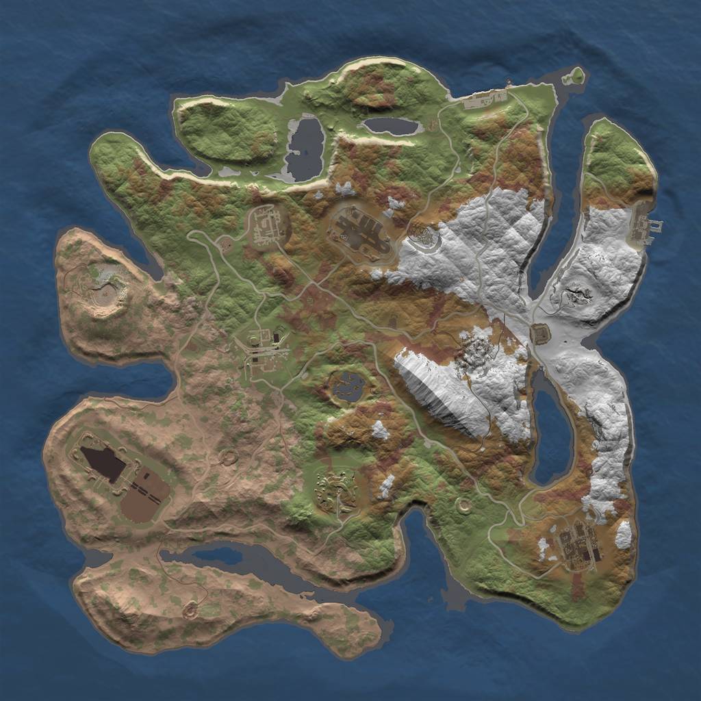 Rust Map: Barren, Size: 3500, Seed: 313, 14 Monuments