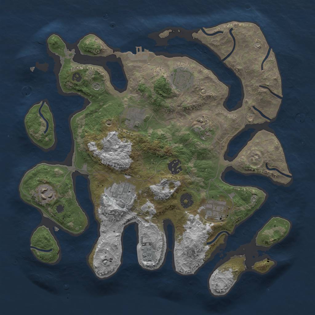 Rust Map: Procedural Map, Size: 3300, Seed: 1236074846, 12 Monuments