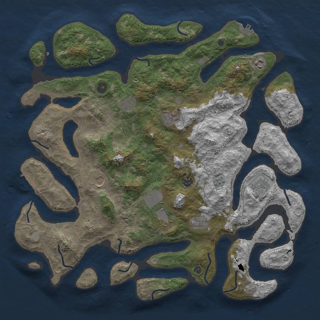 Rust Map: Procedural Map, Size: 4500, Seed: 381740550, 17 Monuments