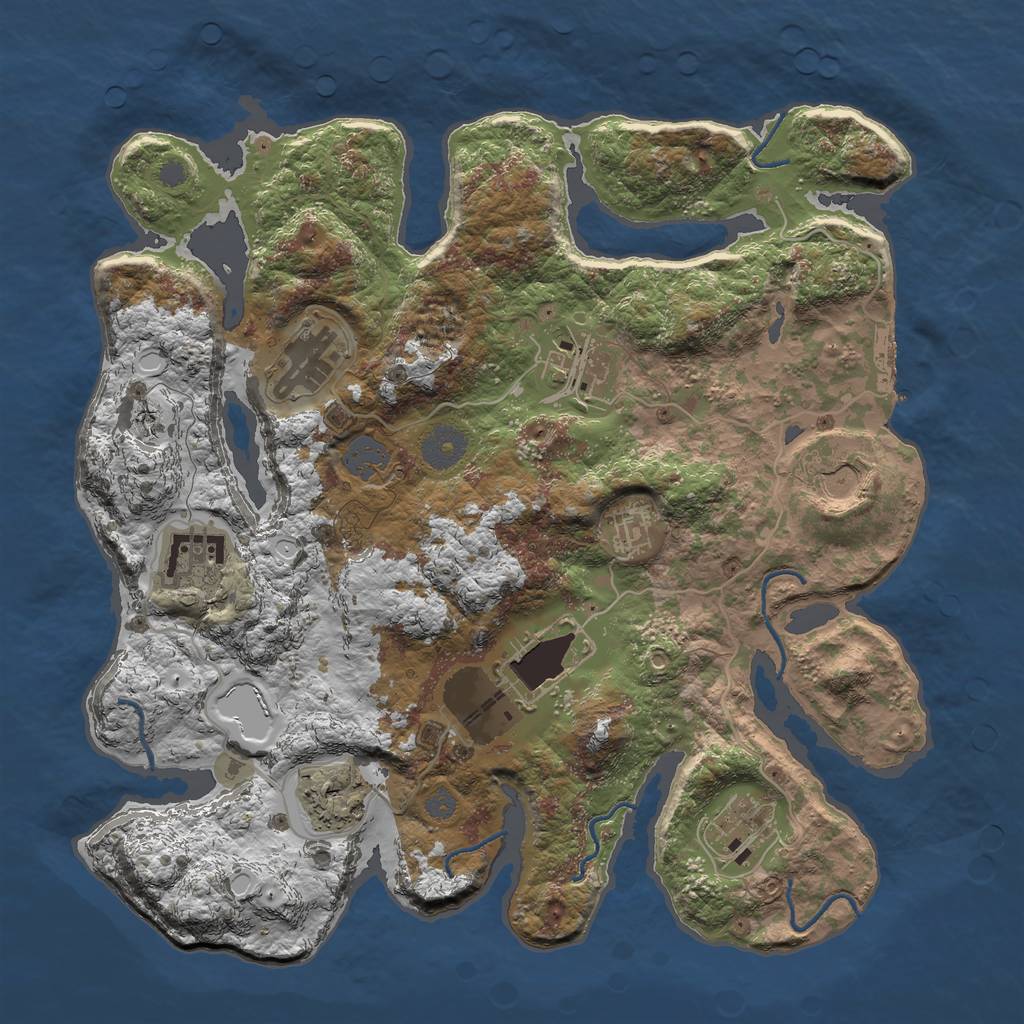 Rust Map: Procedural Map, Size: 3500, Seed: 2130106324, 14 Monuments