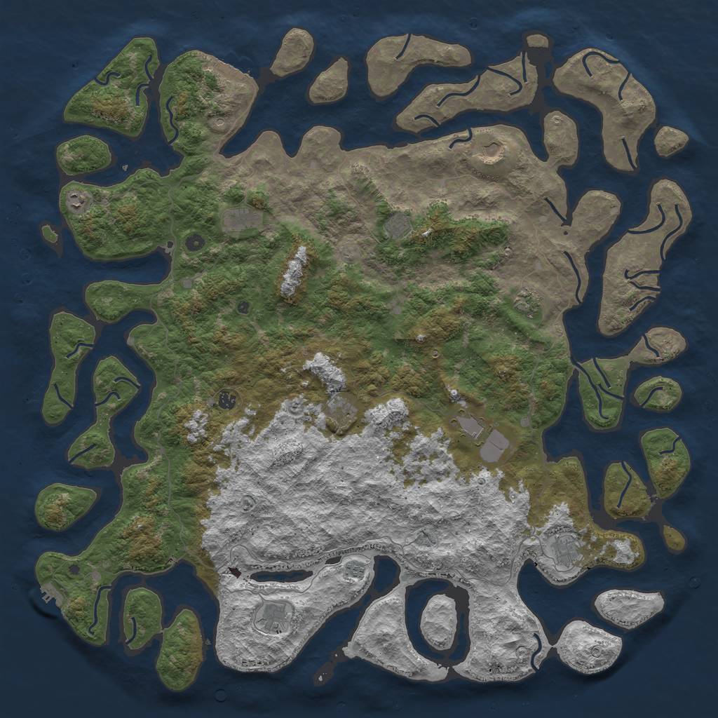 Rust Map: Procedural Map, Size: 6000, Seed: 55474860, 16 Monuments
