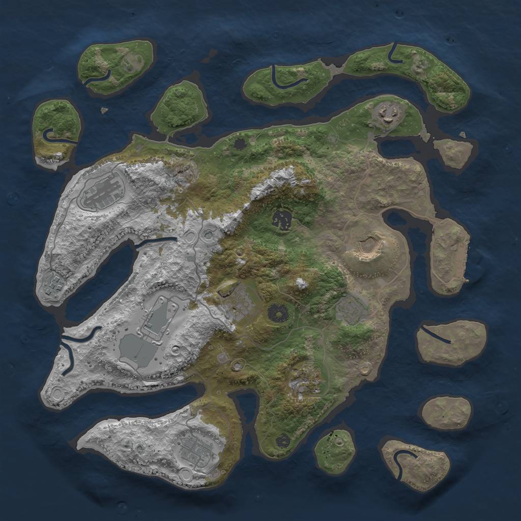 Rust Map: Procedural Map, Size: 3800, Seed: 350094605, 17 Monuments