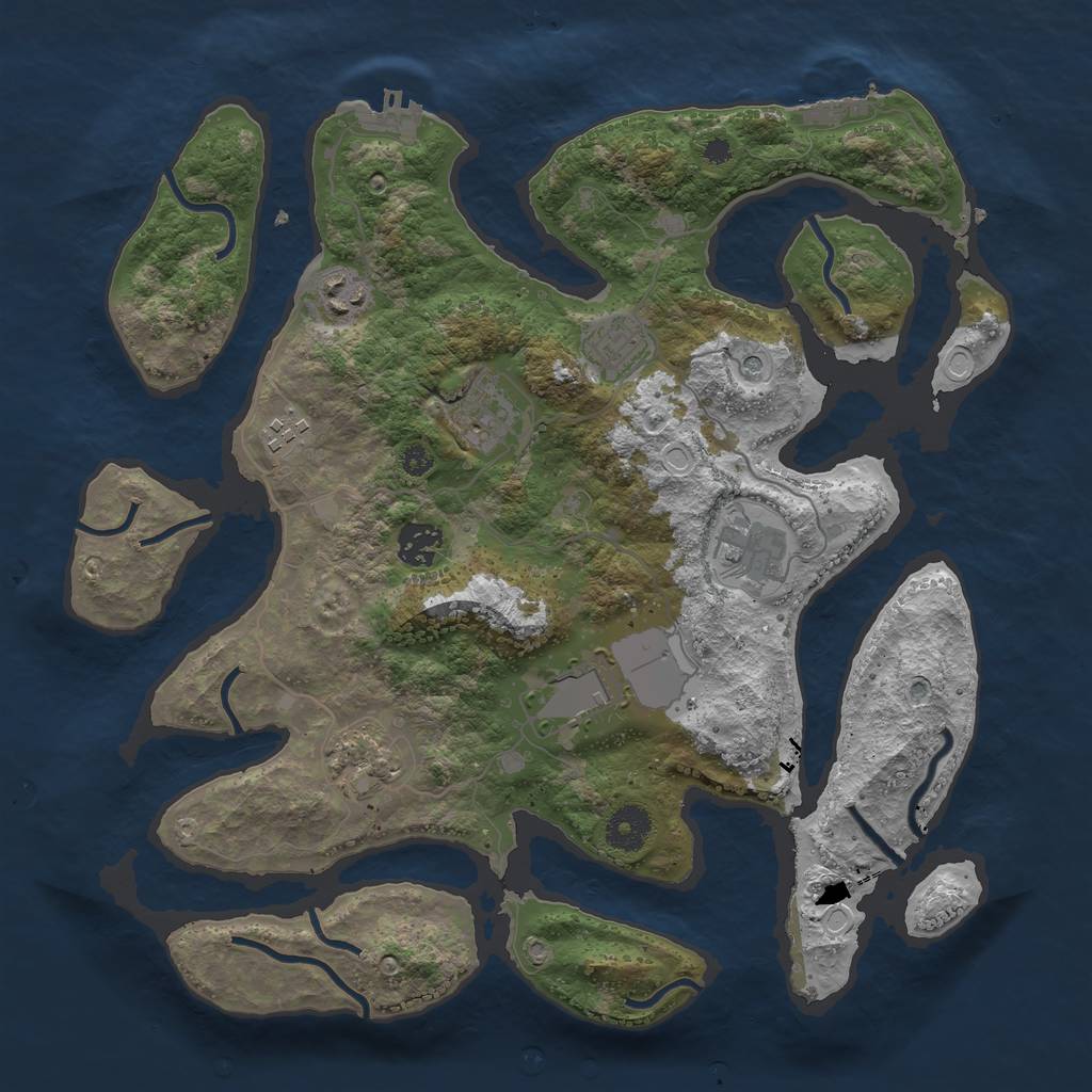 Rust Map: Procedural Map, Size: 3600, Seed: 273651247, 16 Monuments