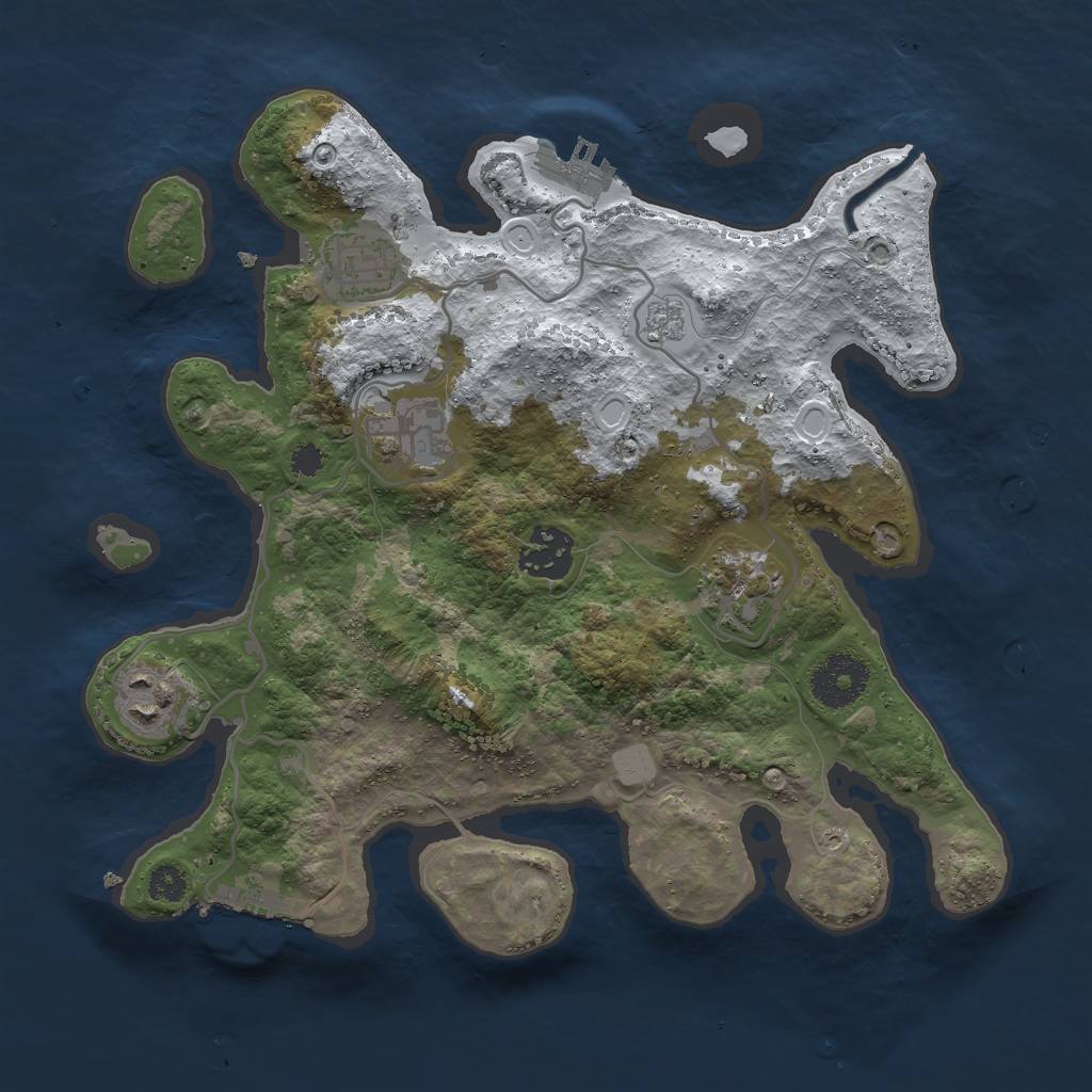 Rust Map: Procedural Map, Size: 3000, Seed: 607847, 13 Monuments