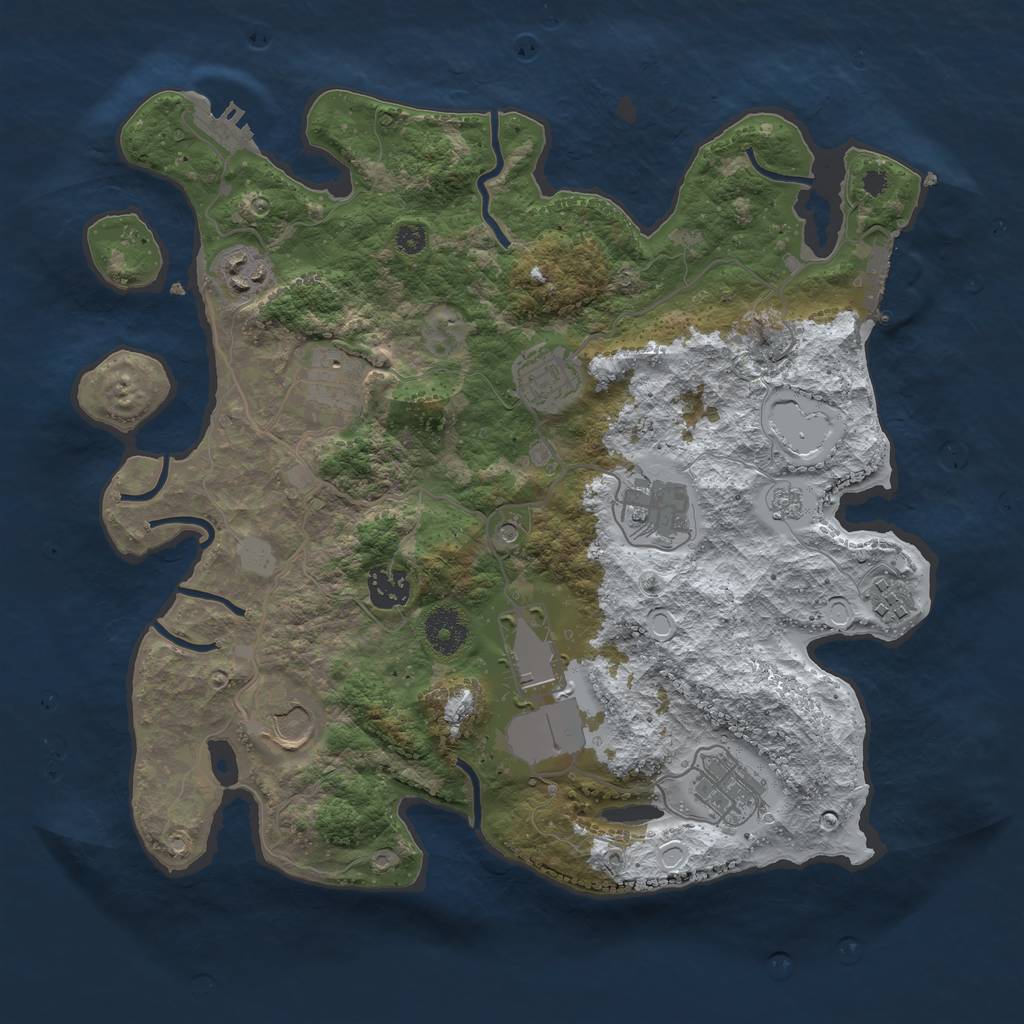 Rust Map: Procedural Map, Size: 3500, Seed: 1360894152, 18 Monuments