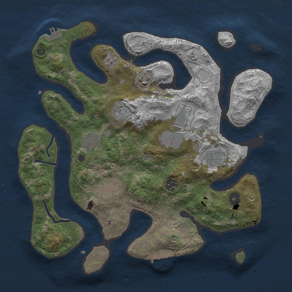 Rust Map: Procedural Map, Size: 3500, Seed: 888422535, 16 Monuments