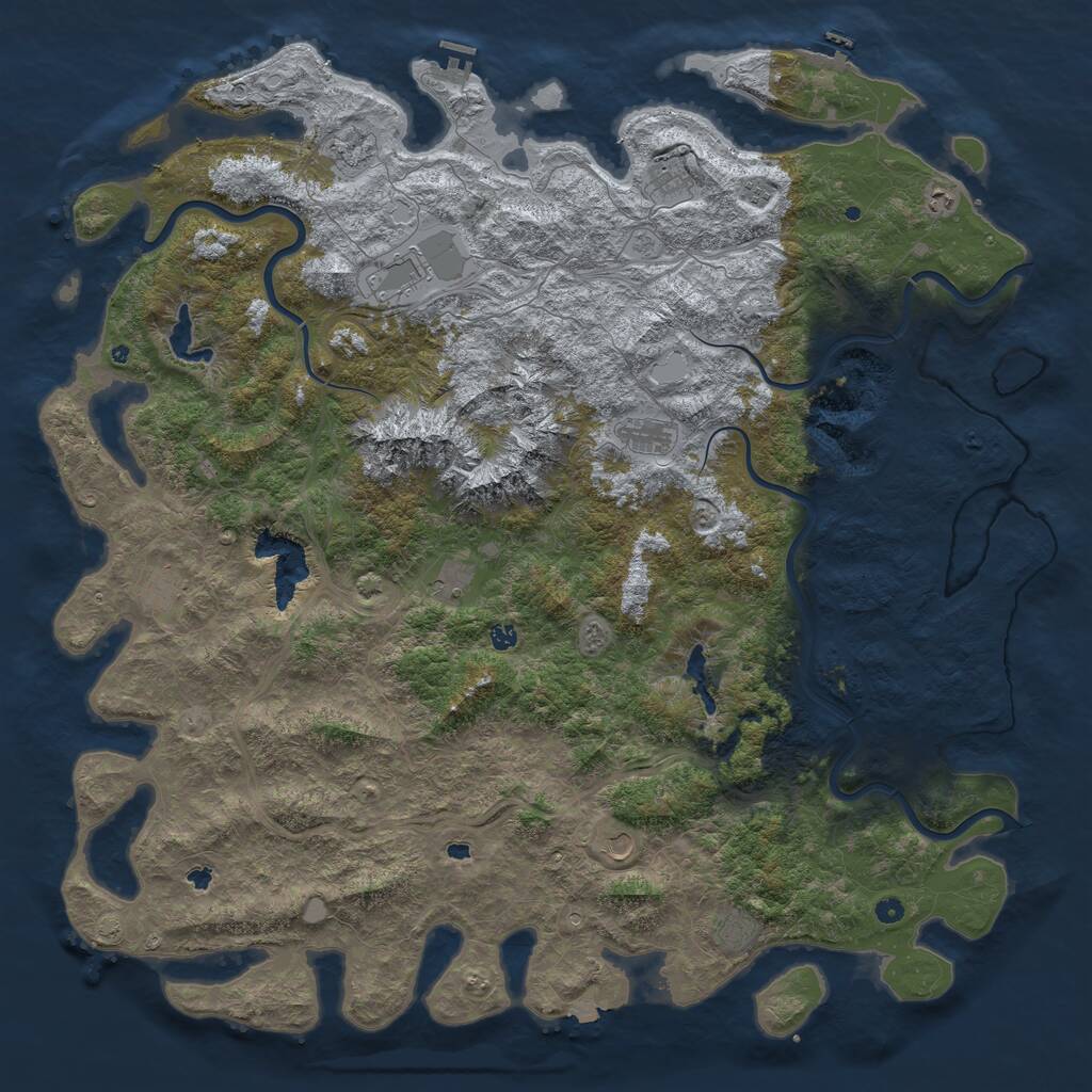Rust Map: Procedural Map, Size: 6000, Seed: 592847, 17 Monuments