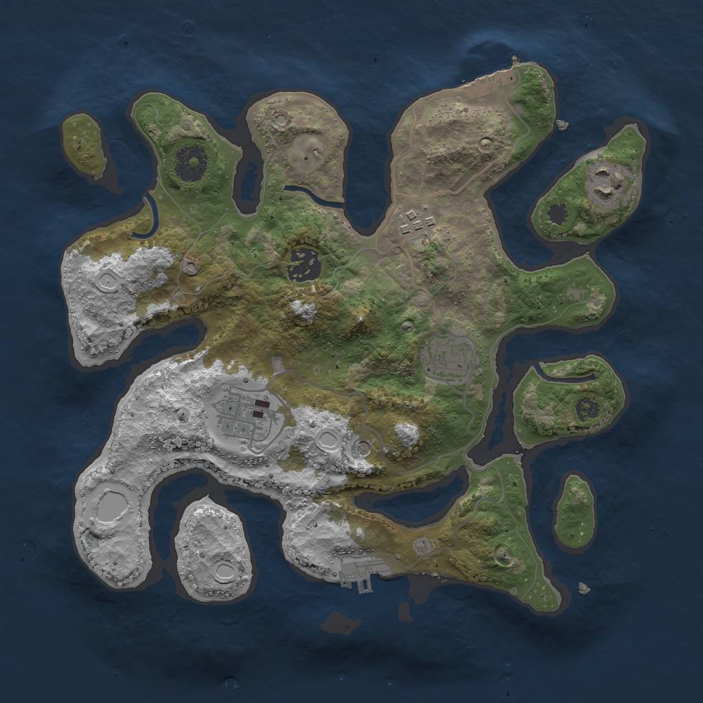 Rust Map: Procedural Map, Size: 3000, Seed: 729461, 13 Monuments