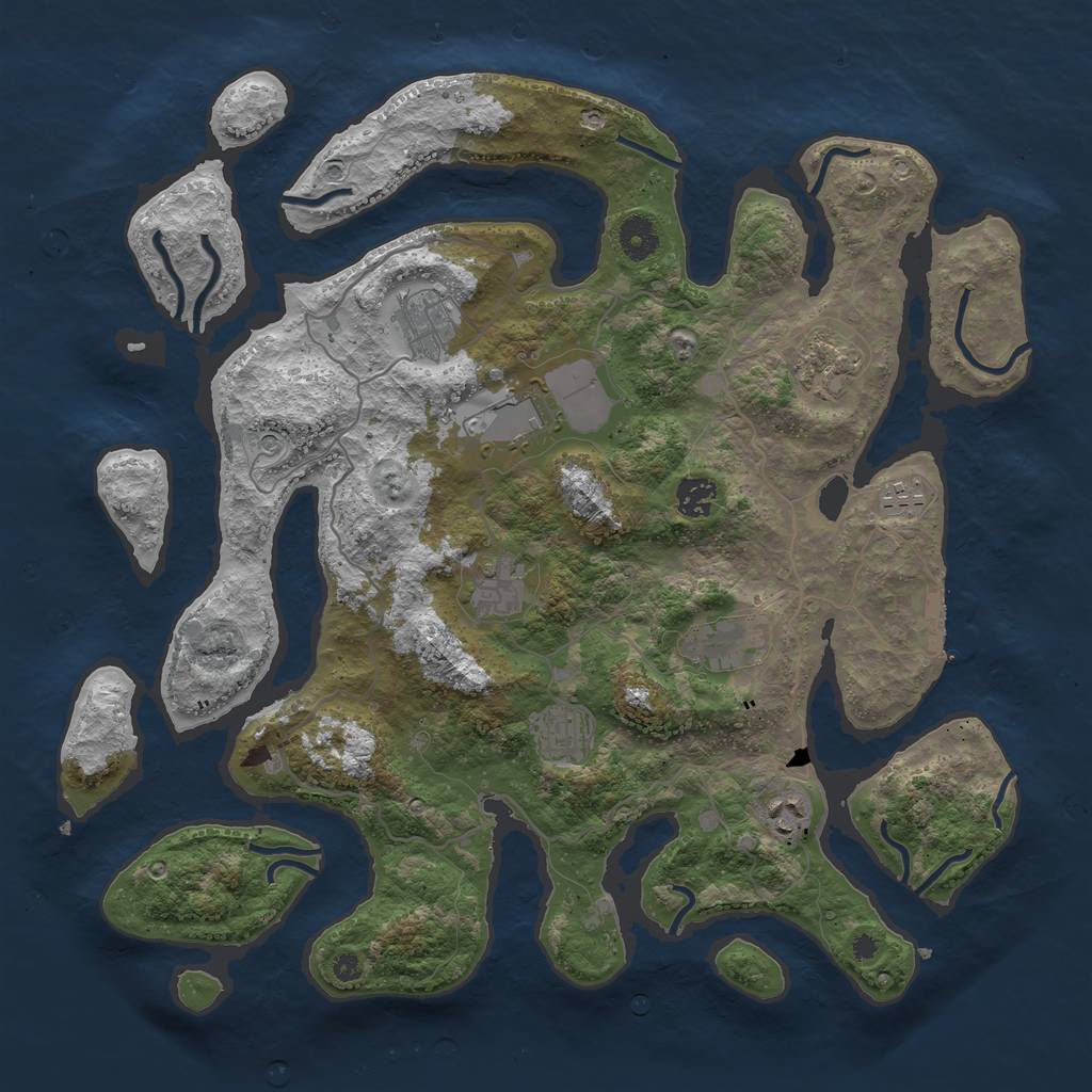 Rust Map: Procedural Map, Size: 4000, Seed: 1076394995, 13 Monuments