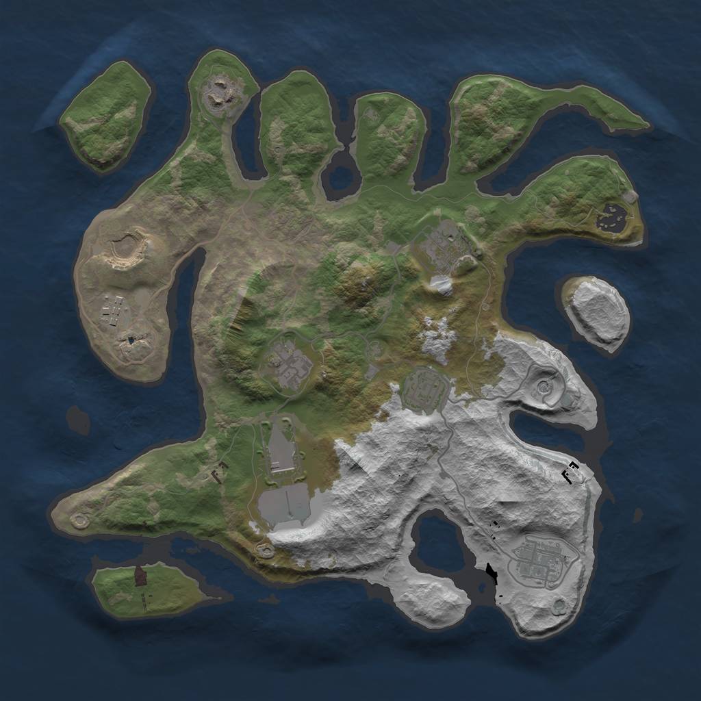 Rust Map: Barren, Size: 3500, Seed: 454, 12 Monuments