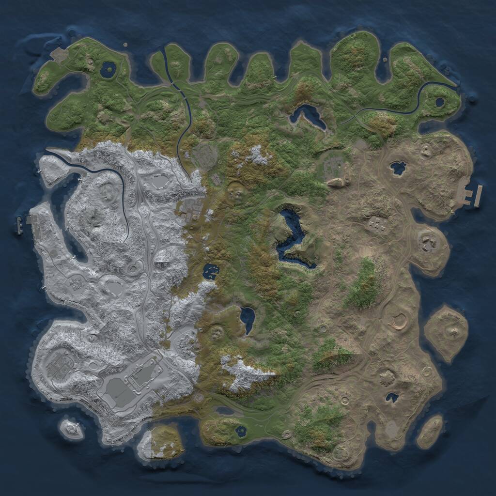 Rust Map: Procedural Map, Size: 4500, Seed: 5156, 16 Monuments