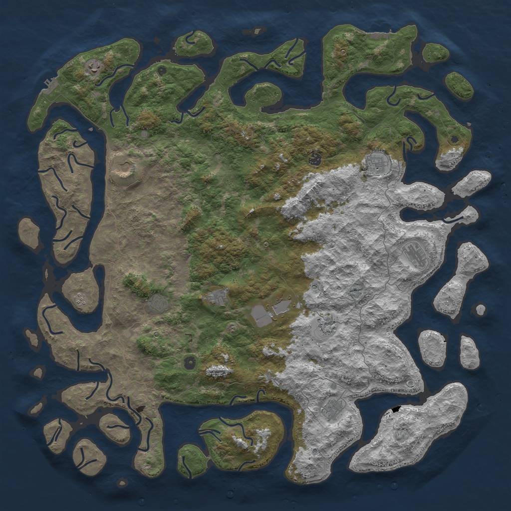 Rust Map: Procedural Map, Size: 6000, Seed: 215115177, 16 Monuments