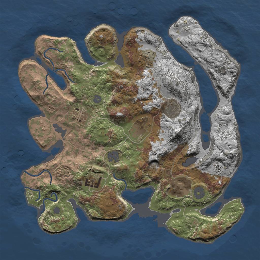 Rust Map: Procedural Map, Size: 3300, Seed: 64654646, 11 Monuments