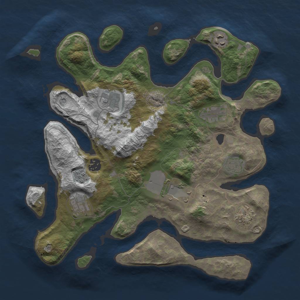 Rust Map: Barren, Size: 3500, Seed: 2054532864, 12 Monuments