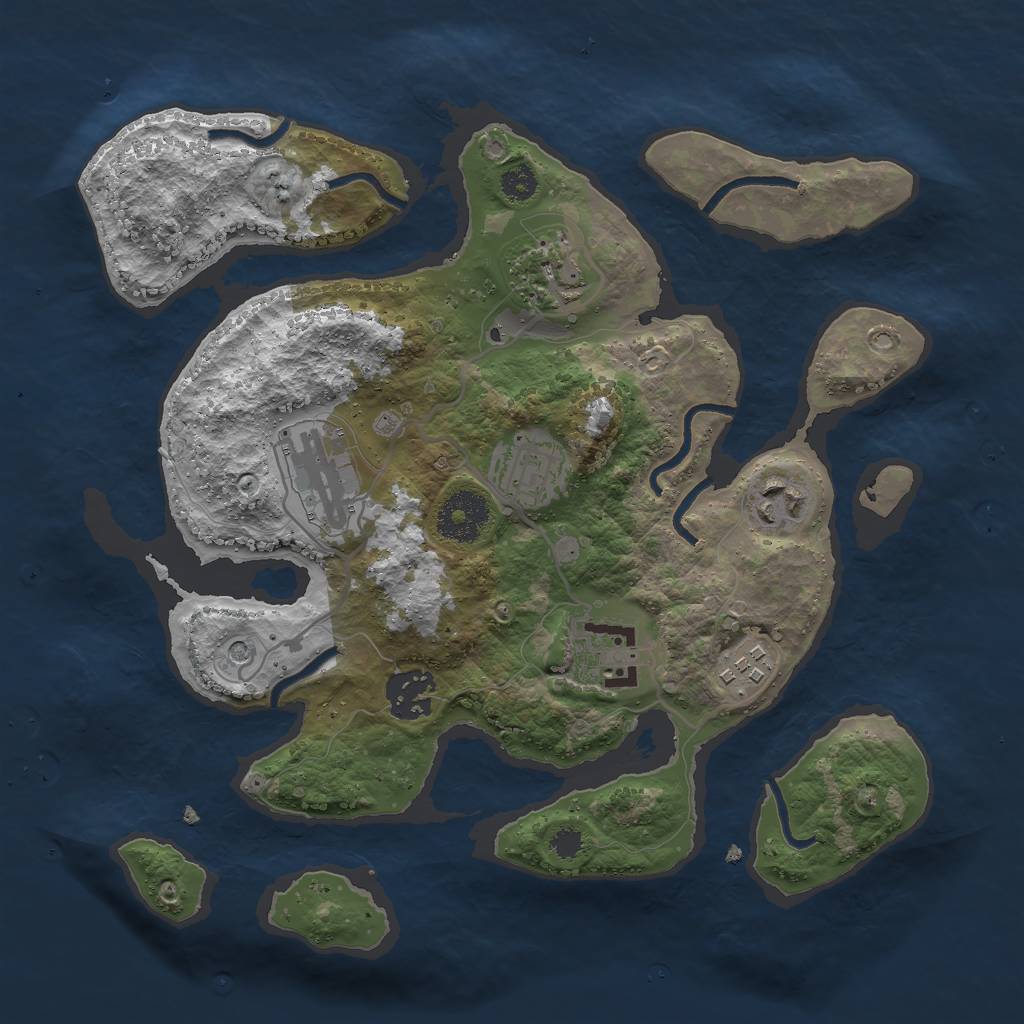 Rust Map: Procedural Map, Size: 3000, Seed: 7654321, 10 Monuments