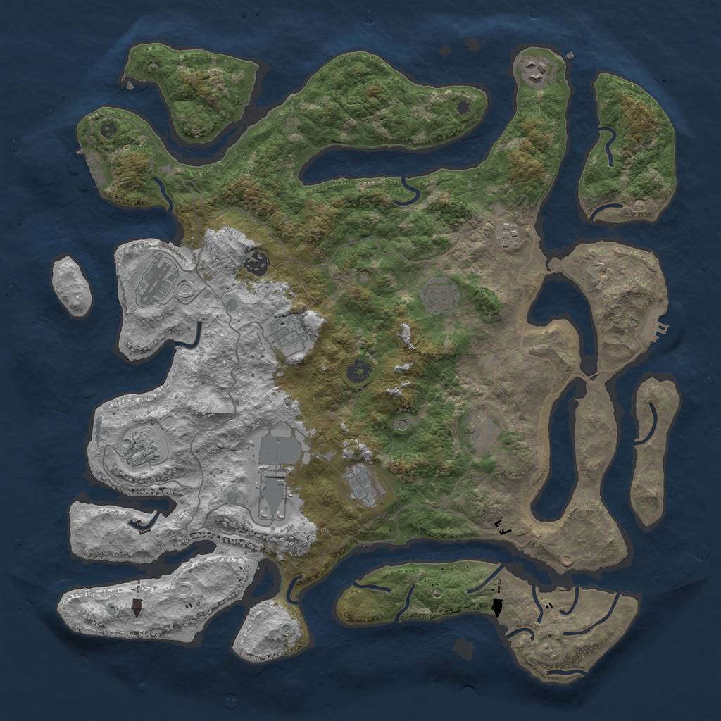 Rust Map: Procedural Map, Size: 4500, Seed: 828526, 18 Monuments