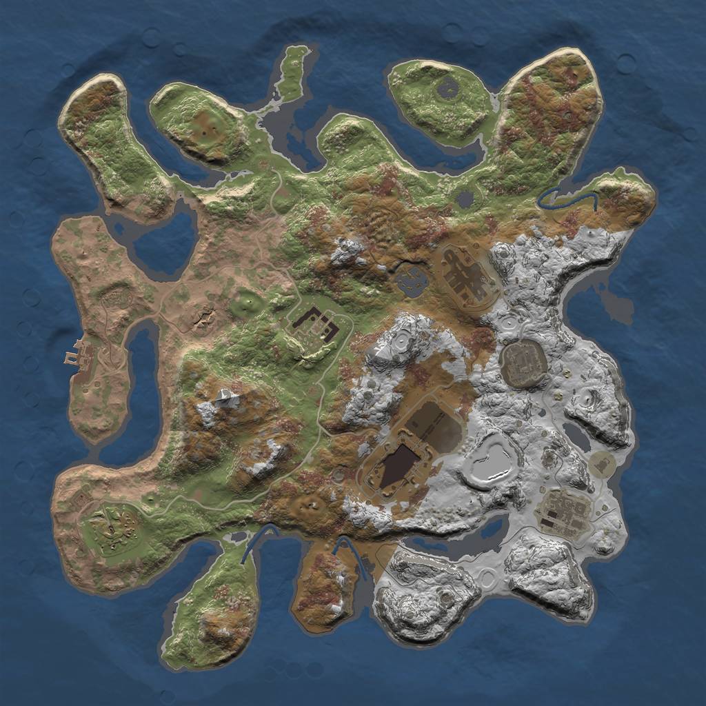 Rust Map: Procedural Map, Size: 3500, Seed: 2061908331, 12 Monuments