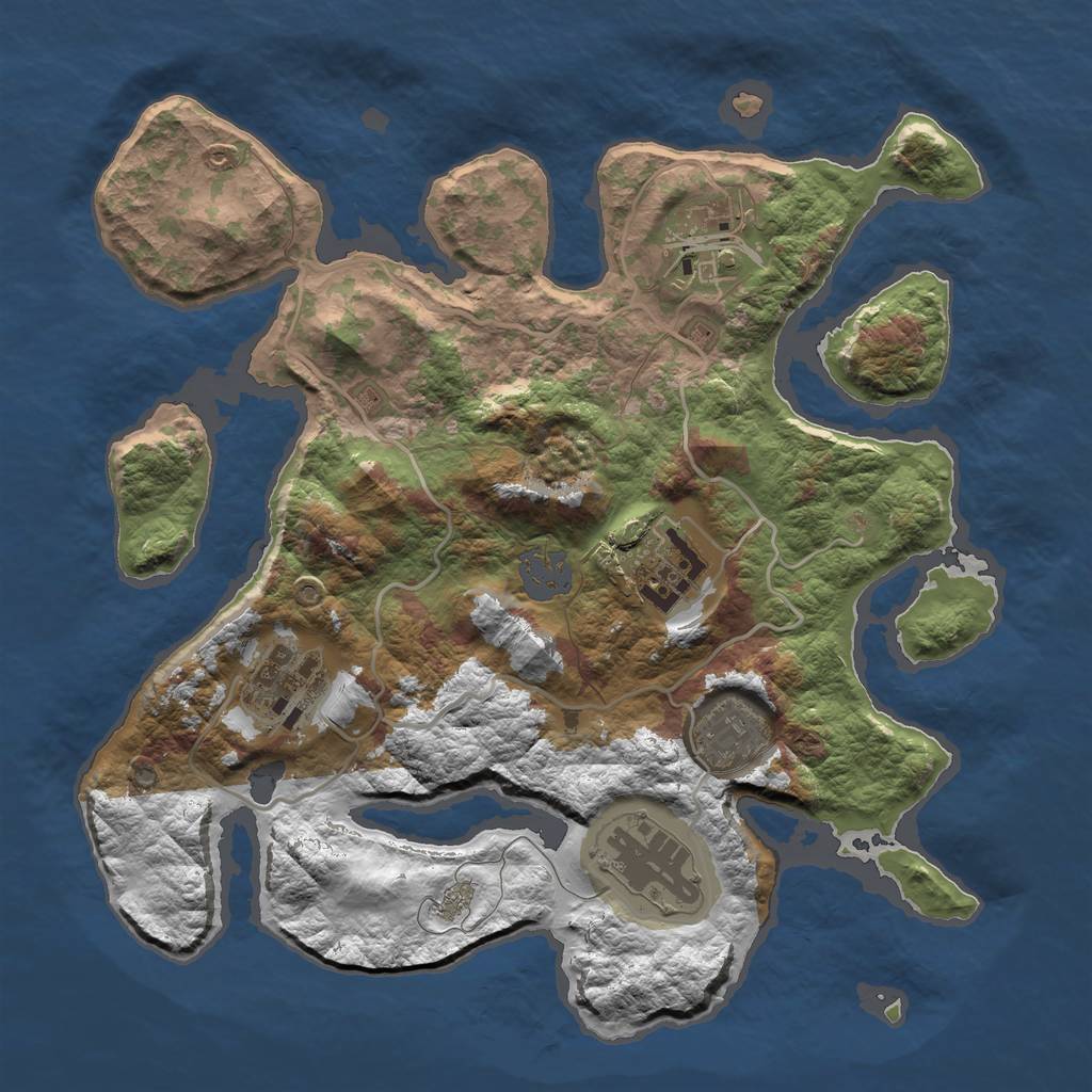 Rust Map: Barren, Size: 3030, Seed: 1877662662, 10 Monuments