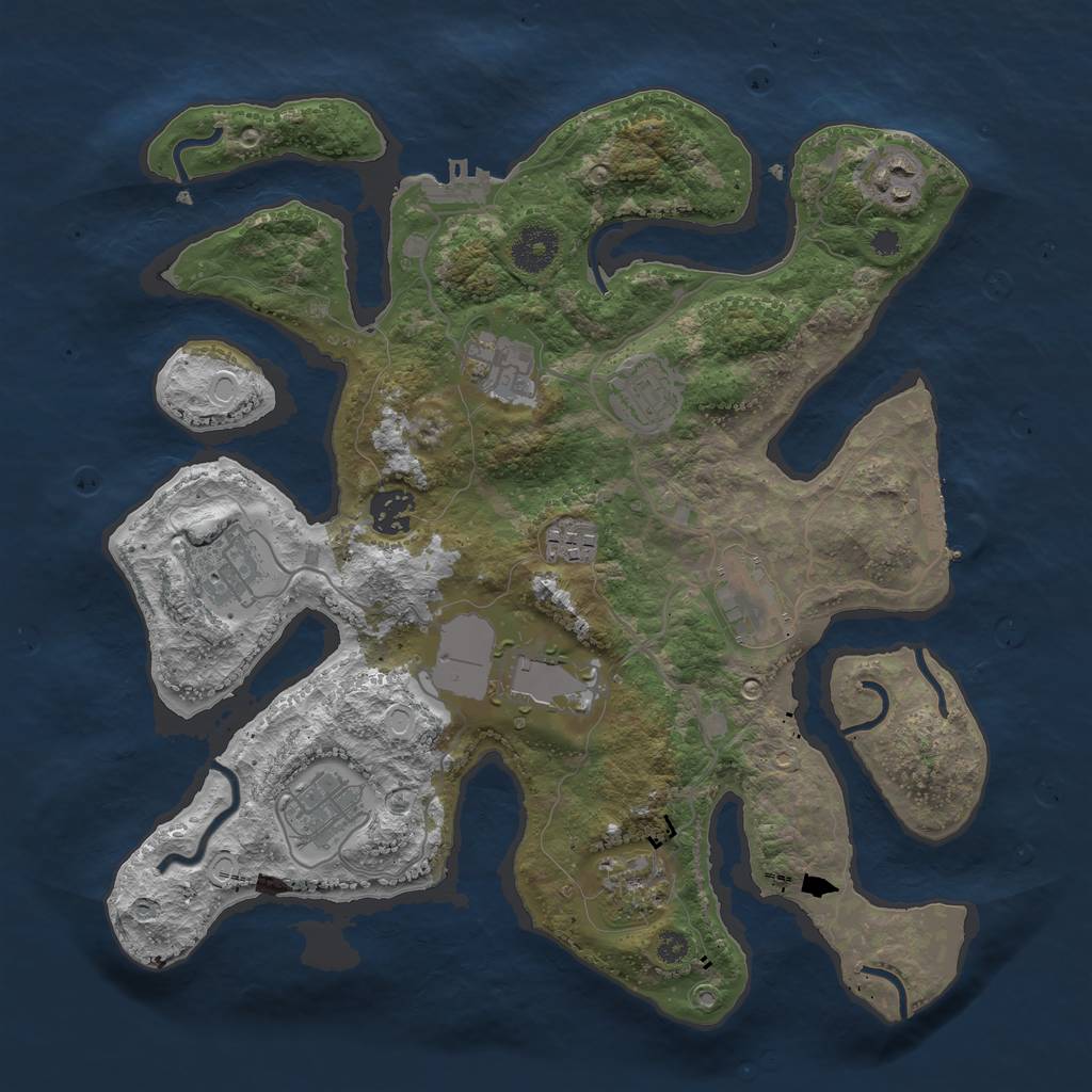 Rust Map: Procedural Map, Size: 3500, Seed: 614289591, 17 Monuments