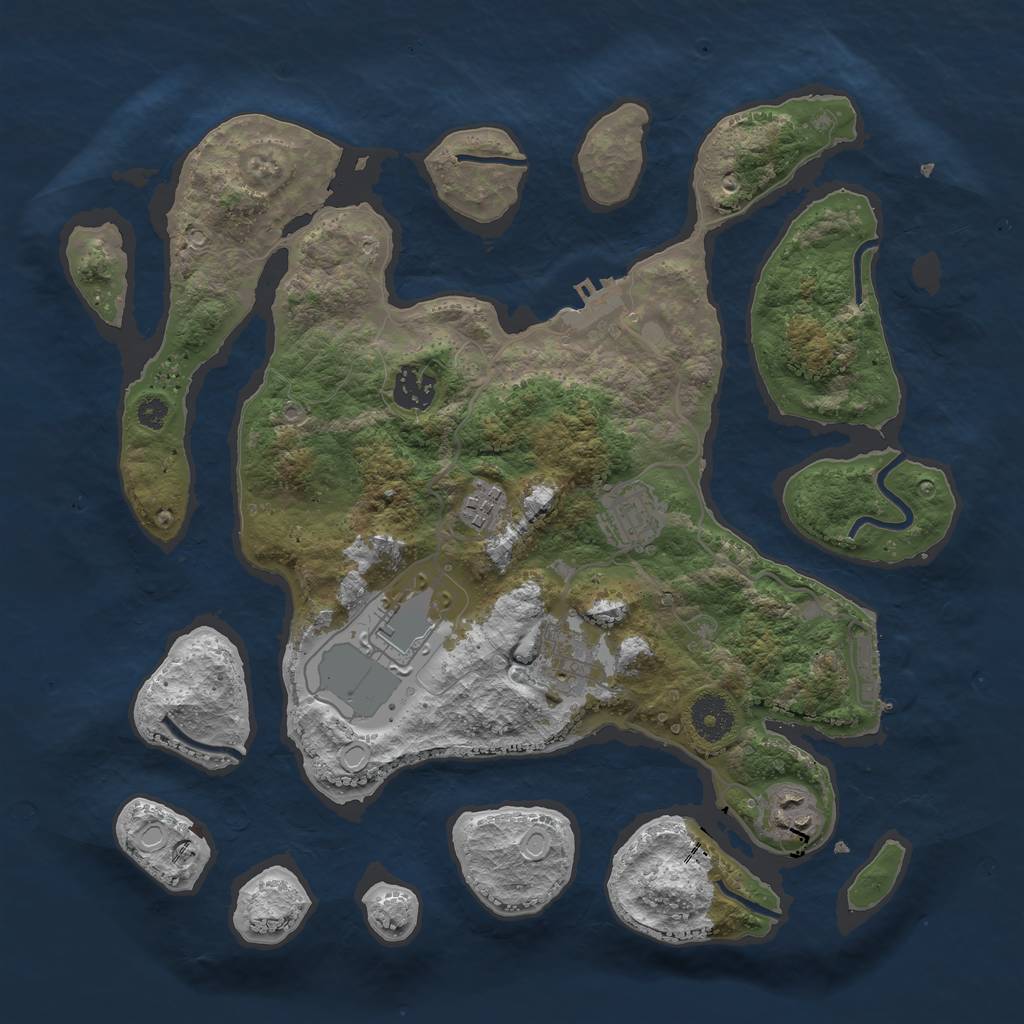 Rust Map: Procedural Map, Size: 3500, Seed: 1871, 16 Monuments