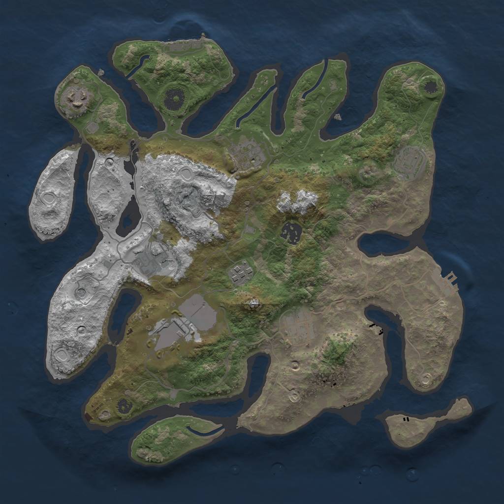 Rust Map: Procedural Map, Size: 3500, Seed: 843287819, 16 Monuments