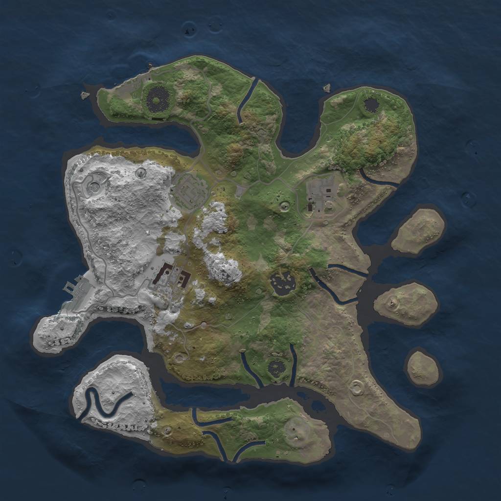 Rust Map: Procedural Map, Size: 3000, Seed: 1696, 9 Monuments