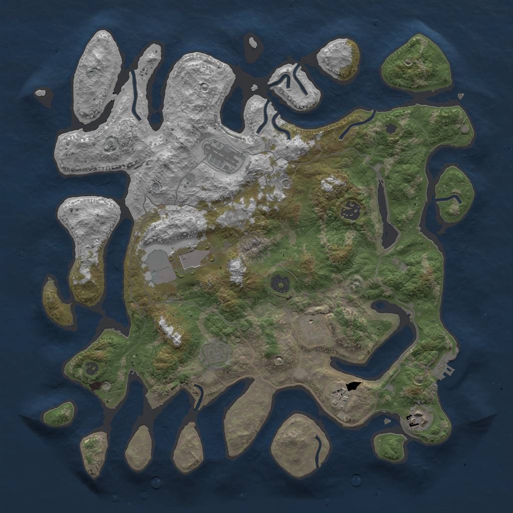 Rust Map: Procedural Map, Size: 4000, Seed: 345880, 11 Monuments