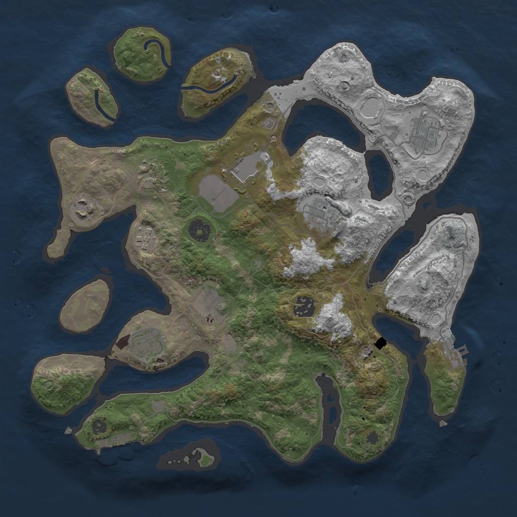 Rust Map: Procedural Map, Size: 3500, Seed: 668129086, 17 Monuments